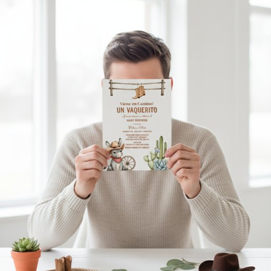Vaquerito en Camino Spanish cowboy baby shower 招待状