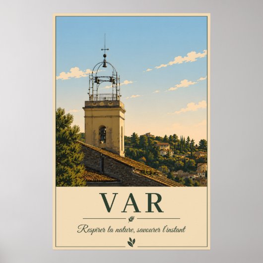 Var Provence Village Bell Tower Vintage ポスター (正面)