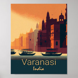 Varanasi Indiaミニマルなヴィンテージ旅行ポスター ポスター