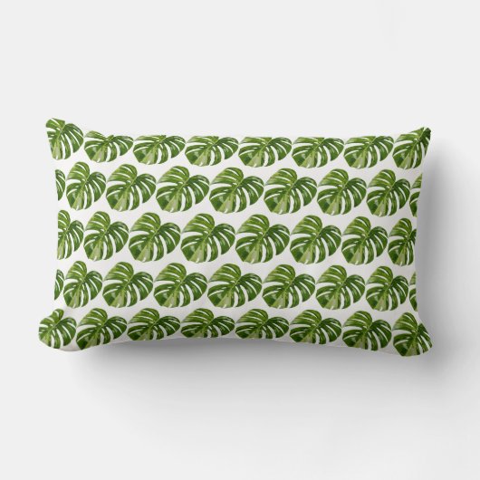 Variegated Monstera Albo Leaf Pillow Decor ランバークッション (正面)