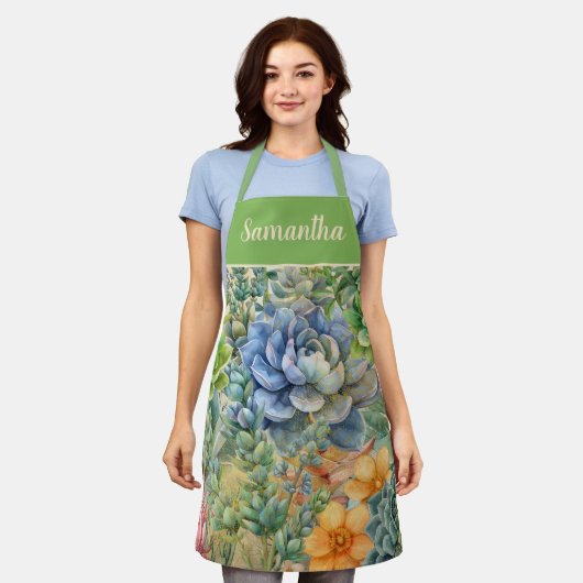 Variety Of Succulents Personalized エプロン (着用した状態)