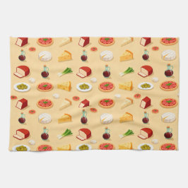 various cheeses appetizers and mini pizzas キッチンタオル