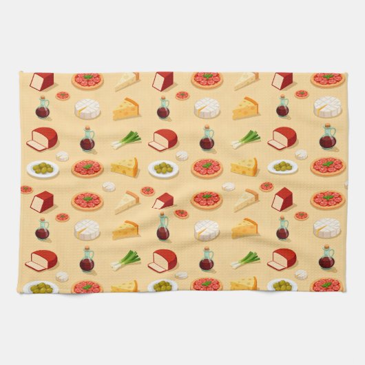 various cheeses appetizers and mini pizzas キッチンタオル (横)