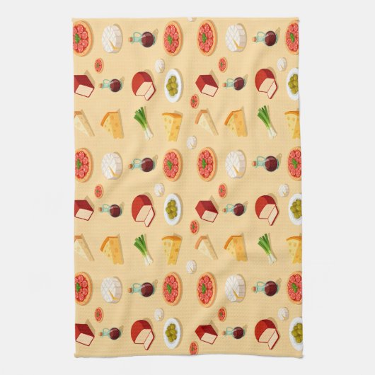 various cheeses appetizers and mini pizzas キッチンタオル (縦)