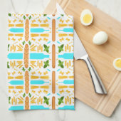 Various dry pasta shapes basil and baguettes キッチンタオル (四つ折り)