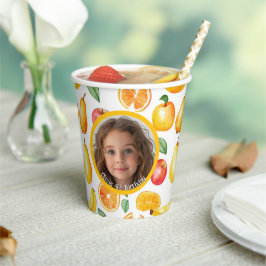 Various Fruitsテーマの写真と名前紙 紙コップ