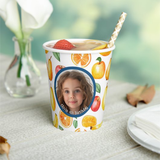 Various Fruits写真と名前紙 紙コップ (インサイチュ)