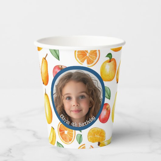 Various Fruits写真と名前紙 紙コップ (正面)