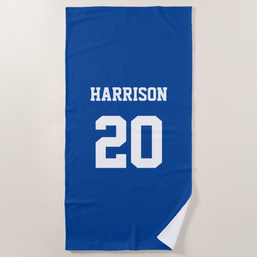 Varsityスポーツブルーホワイト名前をカスタムする番号 ビーチタオル (正面)
