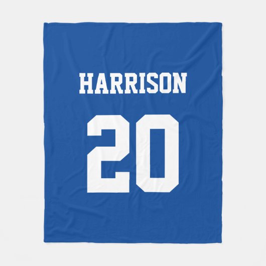 Varsityスポーツブルーホワイト名前をカスタムする番号 フリースブランケット (正面)