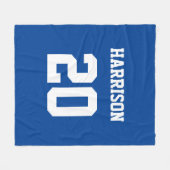 Varsityスポーツブルーホワイト名前をカスタムする番号 フリースブランケット (正面(横))