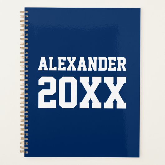 Varsityスポーツブルーホワイト名前をカスタムする&イヤー プランナー手帳 (正面)
