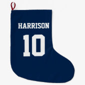 Varsityスポーツ海軍の青と白の名前番号 ラージクリスマスストッキング (正面)