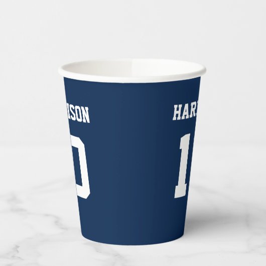 Varsityスポーツ海軍の青と白の名前番号 紙コップ (左)