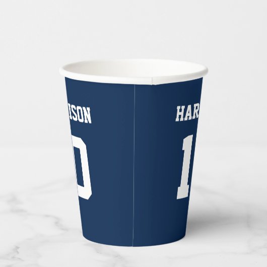Varsityスポーツ海軍の青と白の名前番号 紙コップ (右)