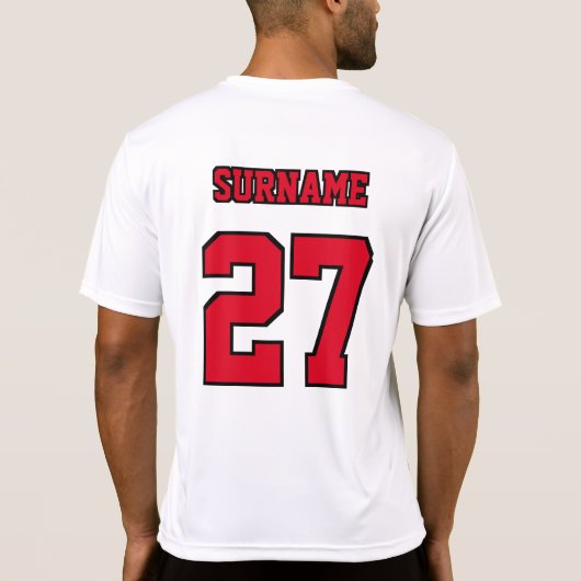 Varsityチーム名番号レッドブラックバスケットボール Tシャツ (裏面)