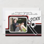 Varsityバンドトロンボーン卒業写真レッド 招待状 (正面)