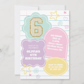 Varsityパステル名門私立校風のパッチノートブック誕生日 招待状 (正面)