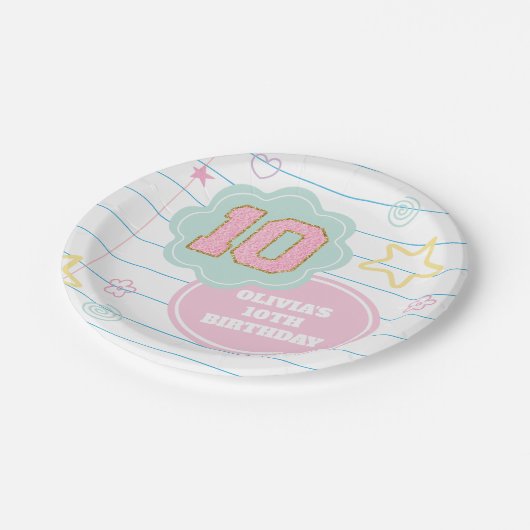 Varsityパステル名門私立校風のパッチノートブック10誕生日 ペーパープレート (アングル)