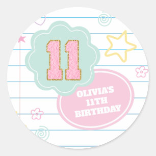 Varsityパステル名門私立校風のパッチノートブック11誕生日 ラウンドシール