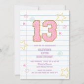 Varsityパステル名門私立校風のパッチノートブック13誕生日 招待状 (正面)