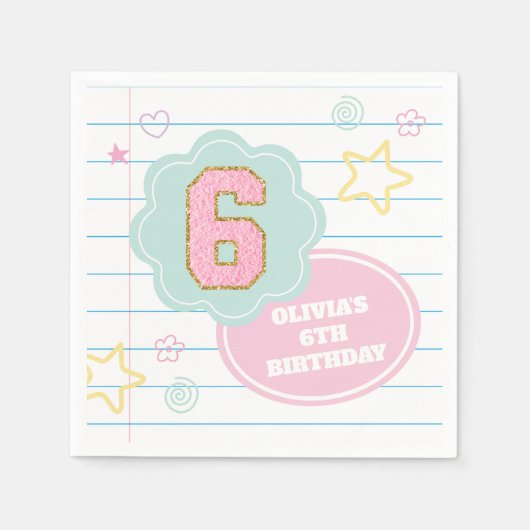 Varsityパステル名門私立校風のパッチノートブック6誕生日 スタンダードカクテルナプキン (正面)