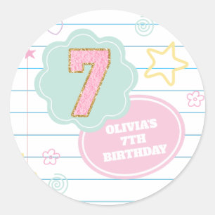 Varsityパステル名門私立校風のパッチノートブック7誕生日 ラウンドシール