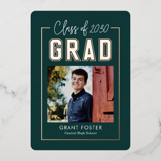 Varsity Pride Foil Graduation EDITABLE COLOR Foil 箔招待状 (正面)