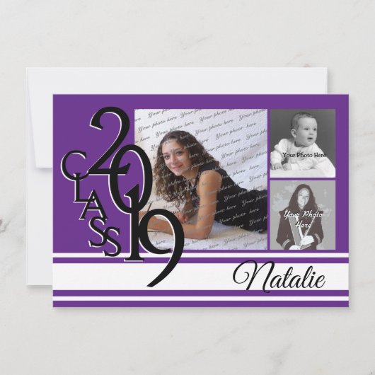 Varsity Purple 2019卒業3枚写真 招待状 (正面)