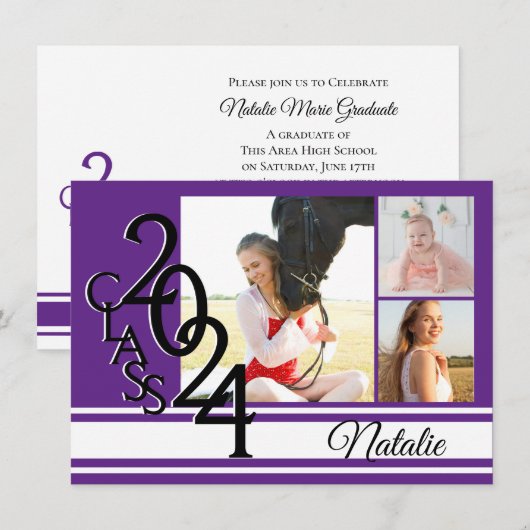 Varsity Purple 2024卒業Tri写真 招待状 (正面/裏面)