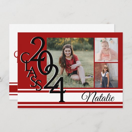 Varsity Red 2024卒業Tri写真 招待状 (正面/裏面)