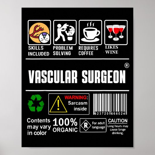 Vascular Surgeon Doctor Job Label Sarcasm Skills C ポスター (正面)