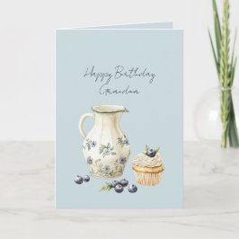 Vase Blueberries Cupcake Birthday カード