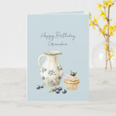 Vase Blueberries Cupcake Birthday カード (黄色い花)