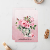 Vase of Pink Roses Note Card ノートカード (正面/裏面インサイチュ)
