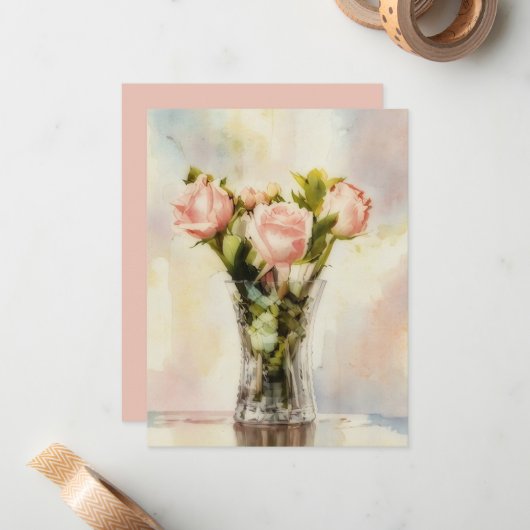 Vase of Roses Art Note Card Set ノートカード (正面/裏面インサイチュ)