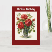 Vase Of Roses Birthday Greeting Card カード (正面)