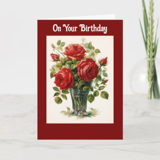 Vase Of Roses Birthday Greeting Card カード