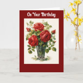 Vase Of Roses Birthday Greeting Card カード (黄色い花)