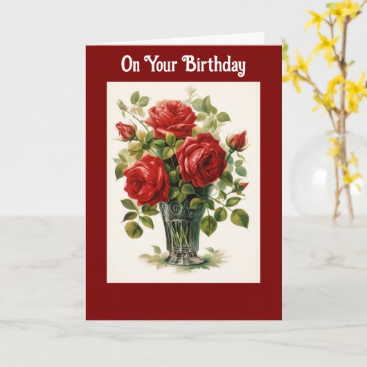 Vase Of Roses Birthday Greeting Card カード (黄色い花)