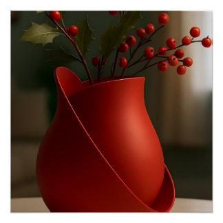 Vase Rouge Contemporain – Élégance Sculpturale & D ポスター
