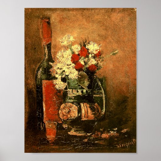 Vase with Carnations Roses & Bottle Van Gogh Fine ポスター (正面)