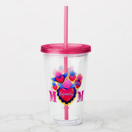 Vaso acrílico Corazones rosas de Mamá Editable アクリルタンブラー