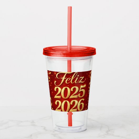 Vaso de Acrílico con Diseño “Feliz 2025–2026” | Id アクリルタンブラー (正面)