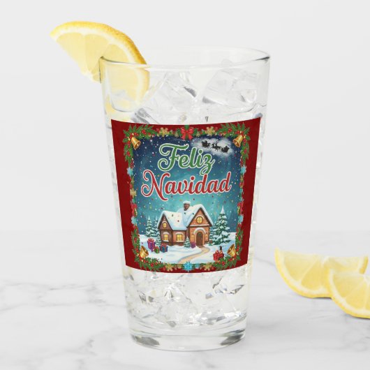 Vaso de Vidrio Navideño Feliz Navidad con Casita タンブラーグラス (アイス正面)