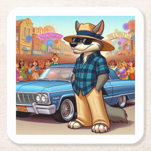 Vato Lobo "New Year" スクエアペーパーコースター (正面)