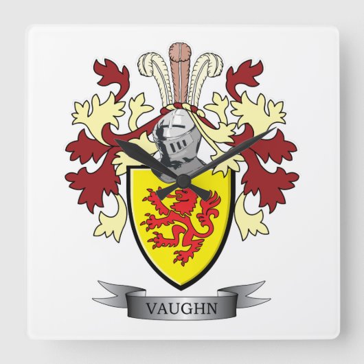 Vaughn Family Crest Coat of Arms スクエア壁時計 (正面)