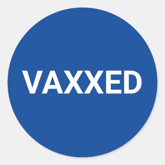 Vaxxed予防接種コビディブルーとホワイト ラウンドシール (正面)