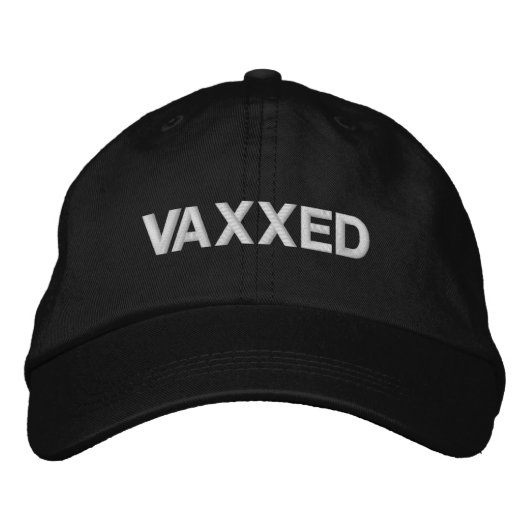 Vaxxed、ワクチン接種、白黒 刺繍入りキャップ (正面)