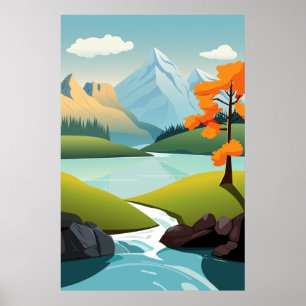 Vector Lake View Mountain背景ポスター ポスター
